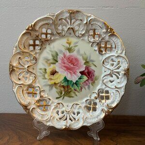 ESD Japan Collectors Plate 7216 Hand Painted Roses Floral Pattern 8" D